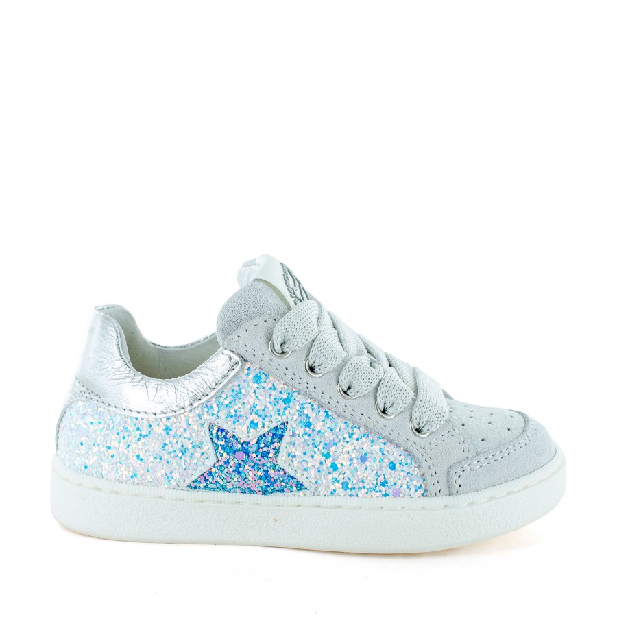 Girls STONES and BONES Low Shoes | Ravid Crs - Glitter White + Silver - Stones And Bones