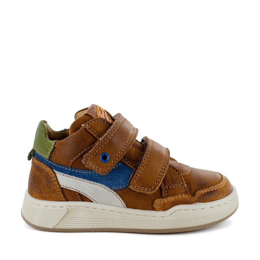 Boys STONES and BONES Mid Shoes | Ricat Calf - Crs Cuoio + Denim - Stones And Bones