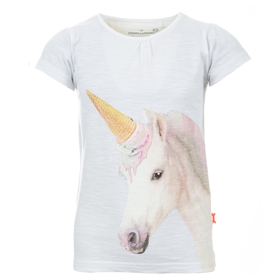 Girls STONES and BONES T-Shirts Short Sleeves | Florene - Unicorn White - Stones And Bones